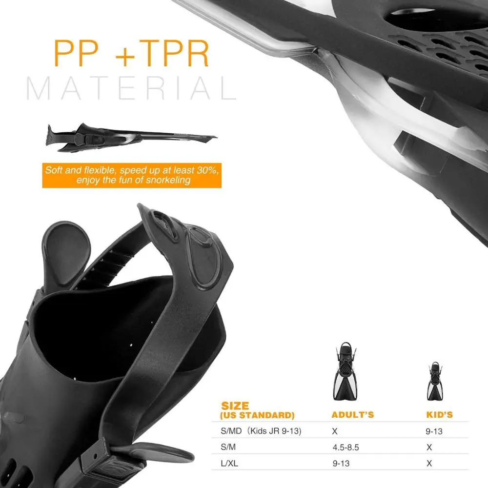 Deep Sea Rubber Adjustable Comfortable Long Diving Fins