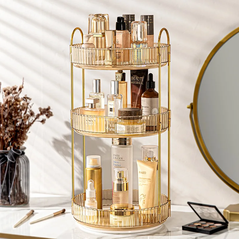 Light Luxury Dresser Cosmetics Rotary Storage Rack Bathroom Desktop Skincare Shelves Tray
