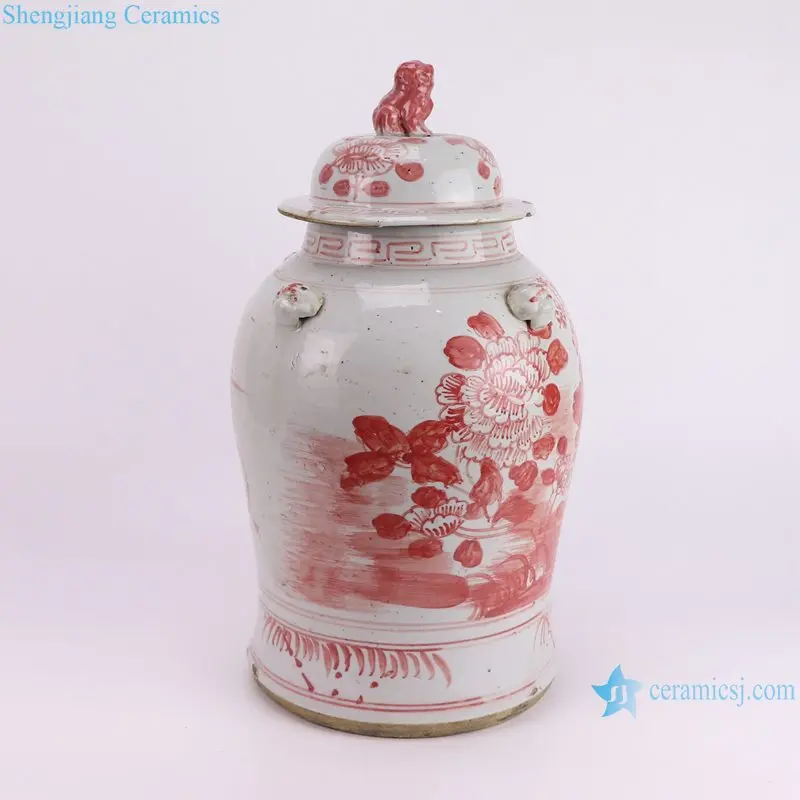 RZEY1218H-RED-S Jingdezhen красная глазурованная керамическая ваза с крышкой из Львиной головы фарфоровая баночка цветочным узором