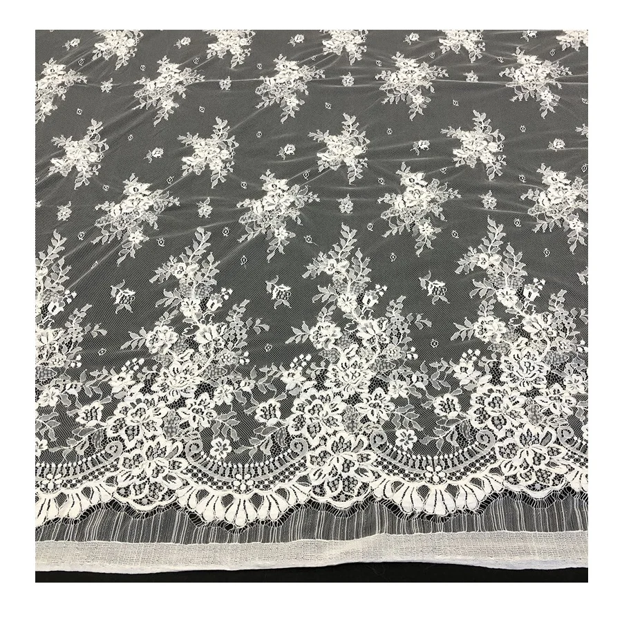 Textile Tulle Eyelash Lace Fabric French Bridal Voile Lace Fabric with Heavy Cord