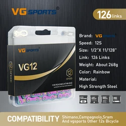 VG Sports Ultralight 12 Speed Bicycle Chain Bike Chain 126Links Silver Rainbow Titanium Mountain MTB Road Bike Chains