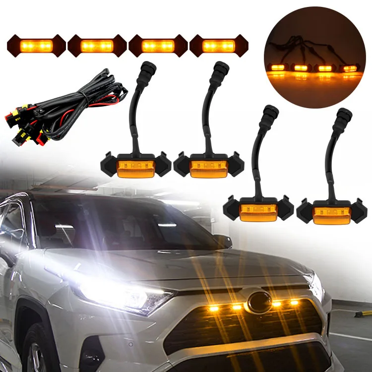 LED Grille Light Universal Car Smoked Amber 4 LED Grill Light Lighting Eagle Eye Lamp for Off Road pick-up Truck SUV