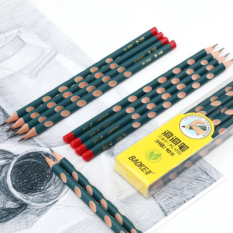 10 PCS Packing Triangle Shape Wooden Barrel HB Pencil