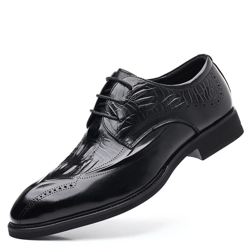 High-end leather cowhide formal gentleman comfortable soft sole abrasion resistant alligator print dress shoes