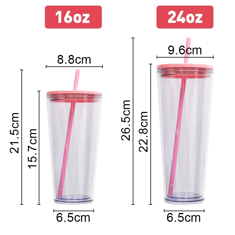 Custom Logo DIY Snow Globe Tumbler 16oz 24oz Clear Acrylic BPA FREE Glitter Double Wall Tumbler With Straw And Lid