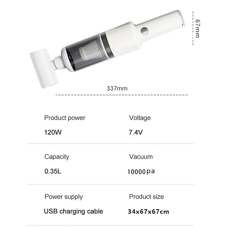 10000PA Handheld High-Power White DC12V120W Vacuum Cordless Rechargeable Wireless Portable Car Vacuum Cleaner LT-121