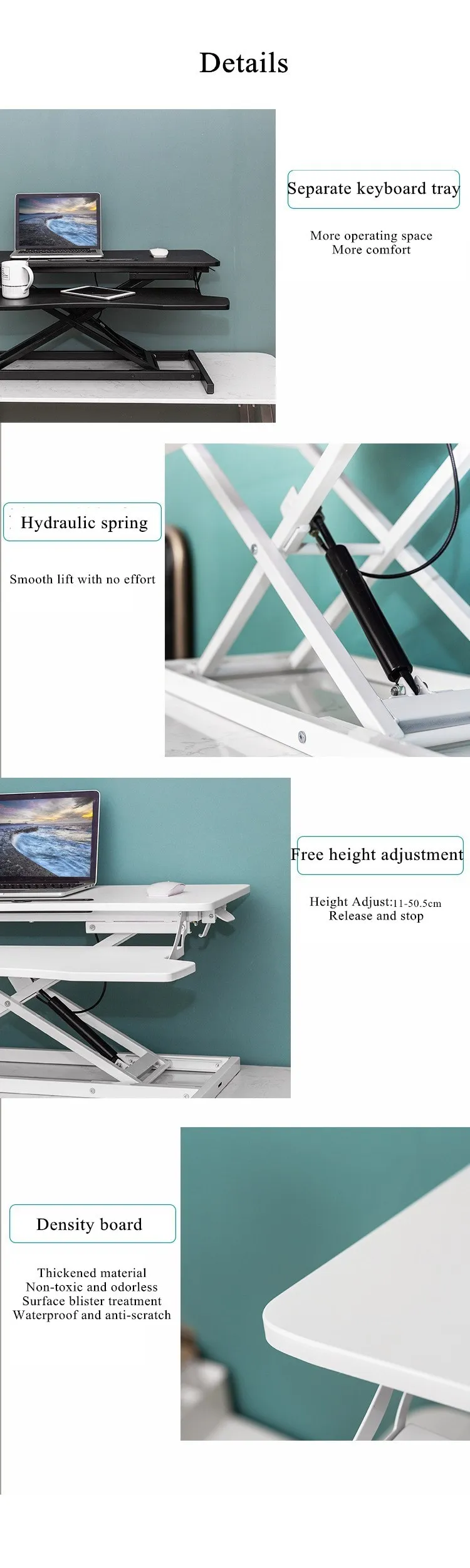 Foldable Height Adjustable standing desk on desktop