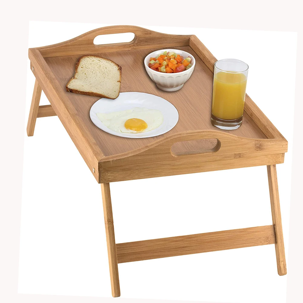Multifunctional Bamboo Bed Tray table with Adjustable folding legs