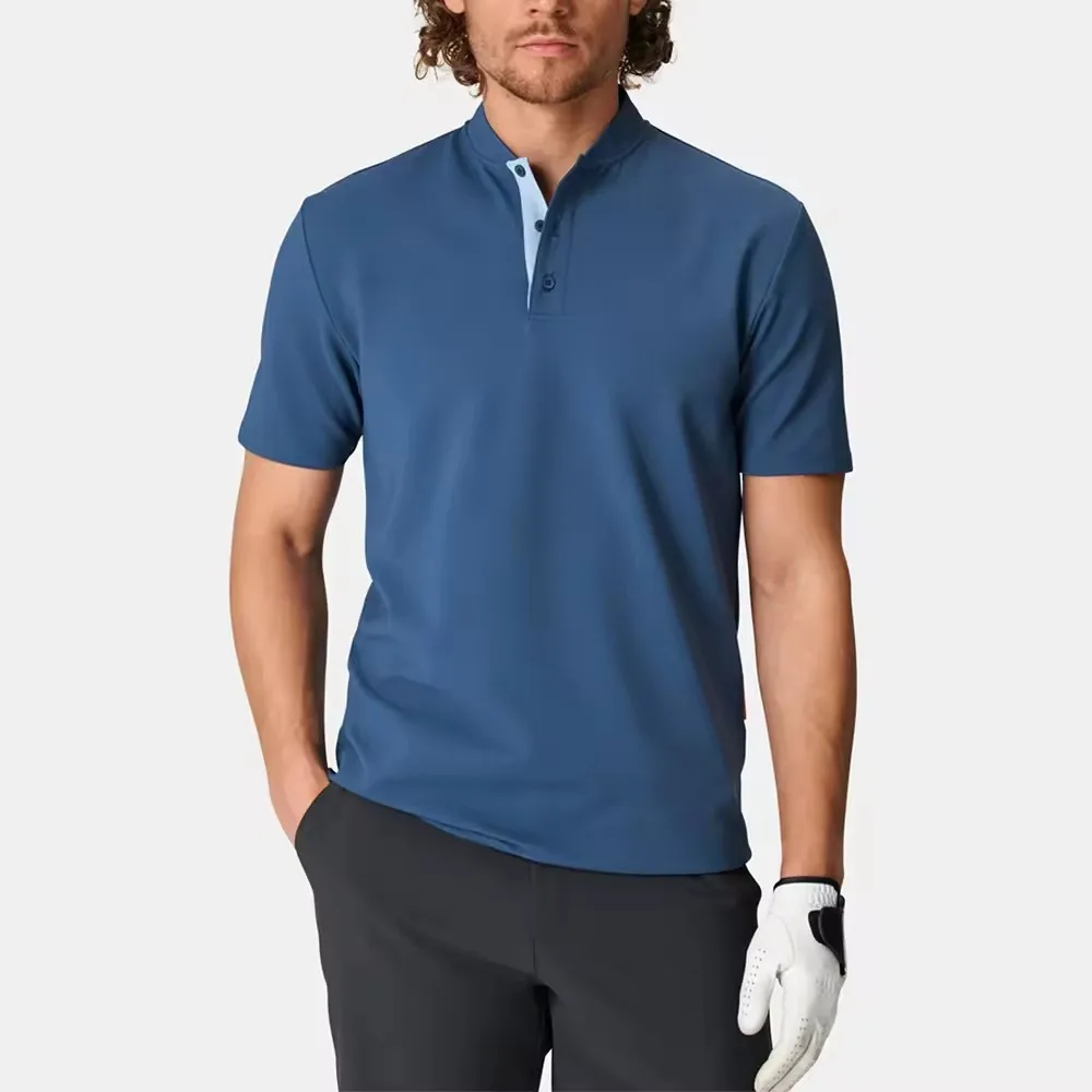 Custom logo golf clothing navy blue blank plain short sleeve blade collar Performance  Golf t Shirt polo for men