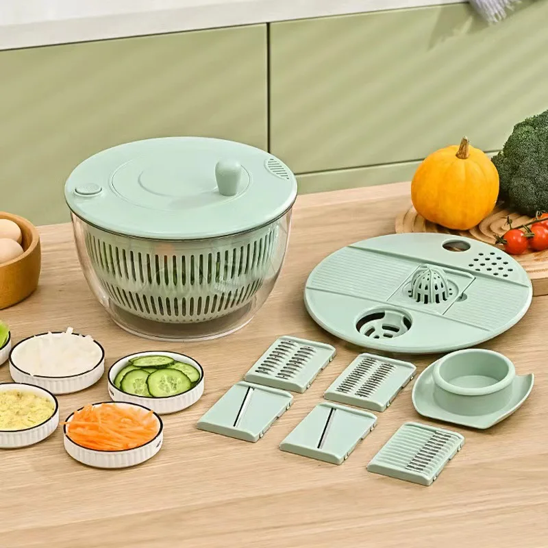 2 in 1 Strainers Drain Basket Rotary Handle Fruit Washer Quick Dry Vegetable Lettuce Dryer Salad Spinner With Vegetable Chopper