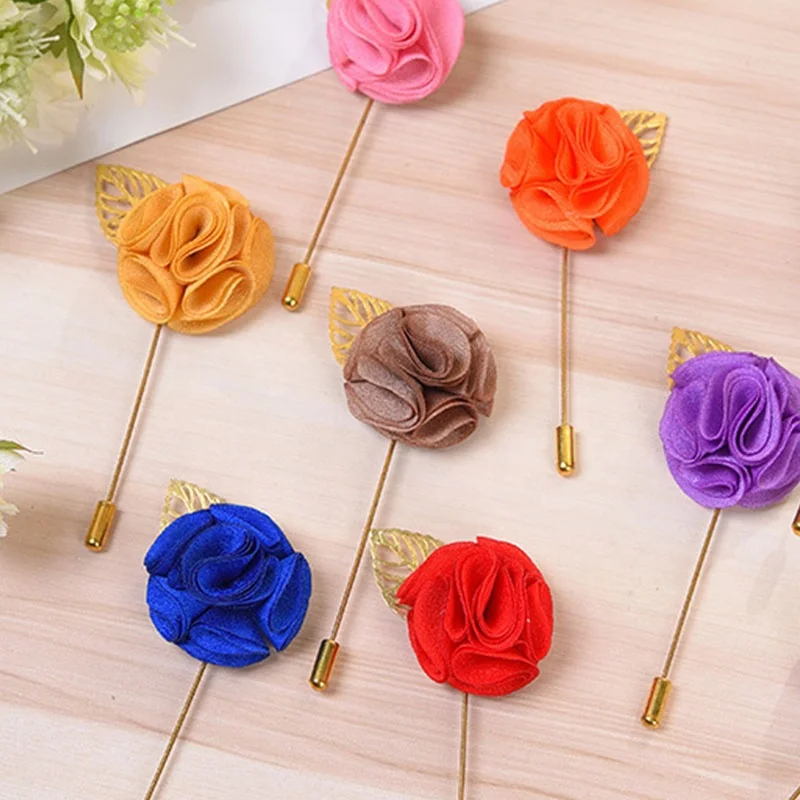 
Wholesale Camellia Corsage With Long Needles Flower Brooch Lapel Pin for Men Suit Accessories 