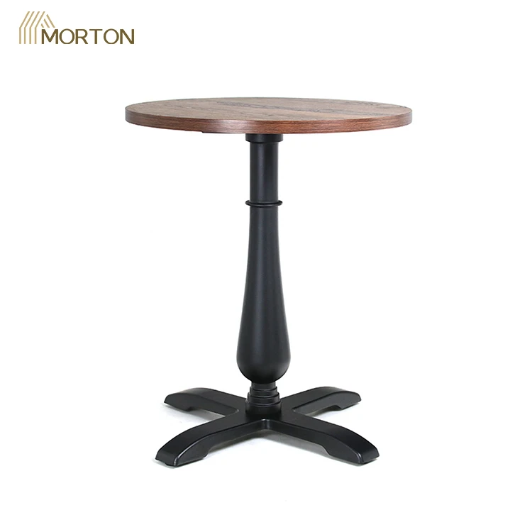 Heavy duty restaurant furniture coffee shop Mesa Metal Leg wood round top restaurant dining table