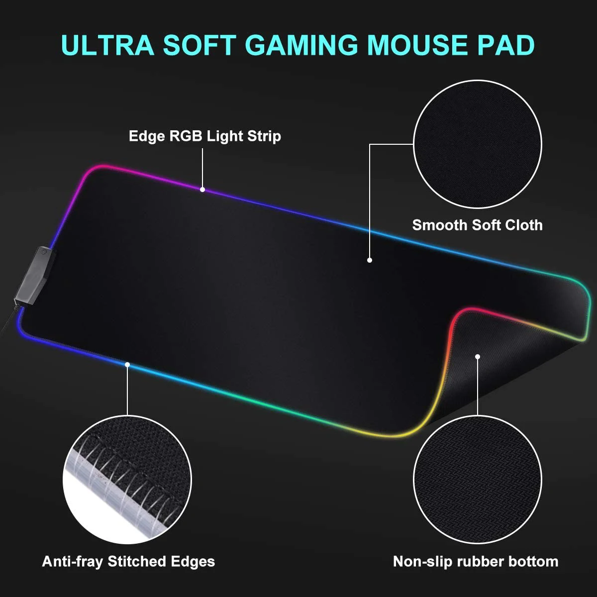 Great Roc non-slip rubber base for game mouse mat LED soft extended large size mousepad RGB gaming mouse pad with 4 port USB hub