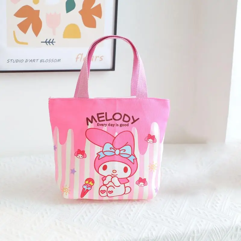 Hello Kt Cartoon Sanrioed Lunch Box Bag Kawaii Kuromi My Melody Cinnamoroll Pochacco Large Capacity Handbag Student Bag