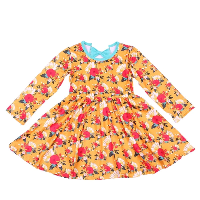fashion flower dresses for girls of 10 years old girls frock pattern for autumn toddler cotton skirts with back bowknot