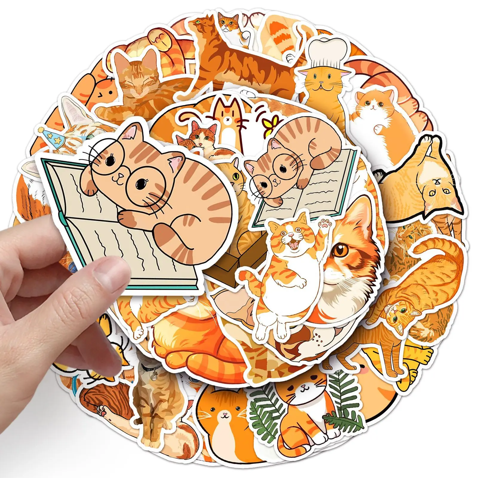 50 pcs cute little orange cat PVC environmentally friendly stickers for guitar notebook watercup and phone case