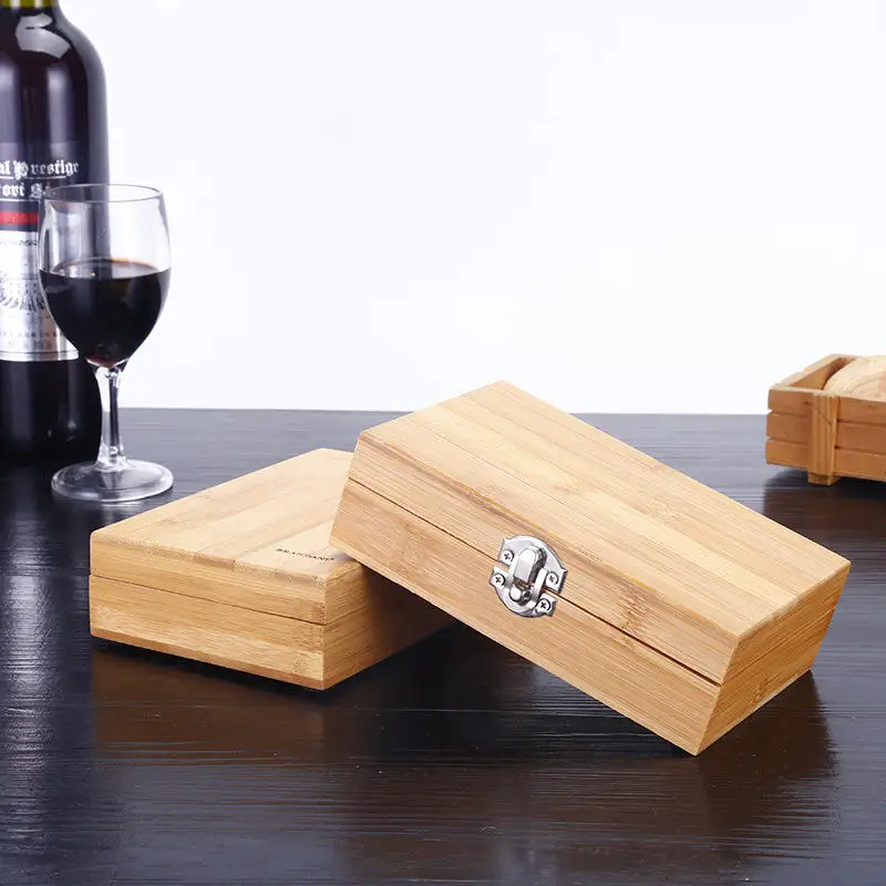 Wine Accessories Wine Bottle Opener Box Kit Wooden Gift Case 4 in 1 Customized Red Wine Corkscrew Set With Lid