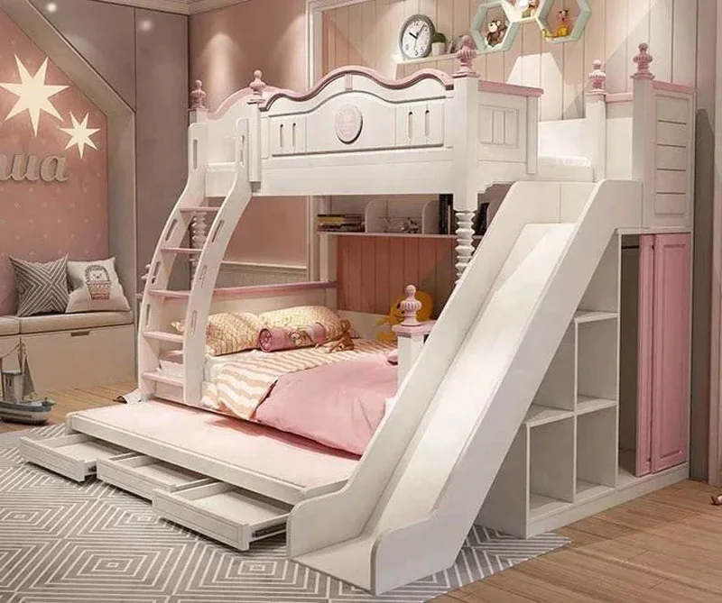 Castle Princess Children Beds Girl Bunk Kids Bed Set Furniture for Girls pink Bedroom With