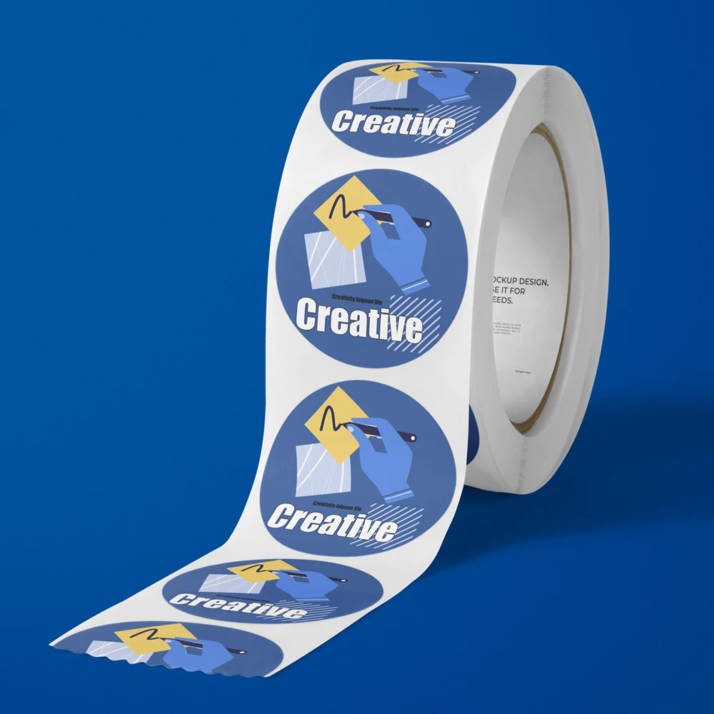 Hot Sale Custom Logo Printed Roll Blue Adhesive Paper Round Label Stickers for Packaging