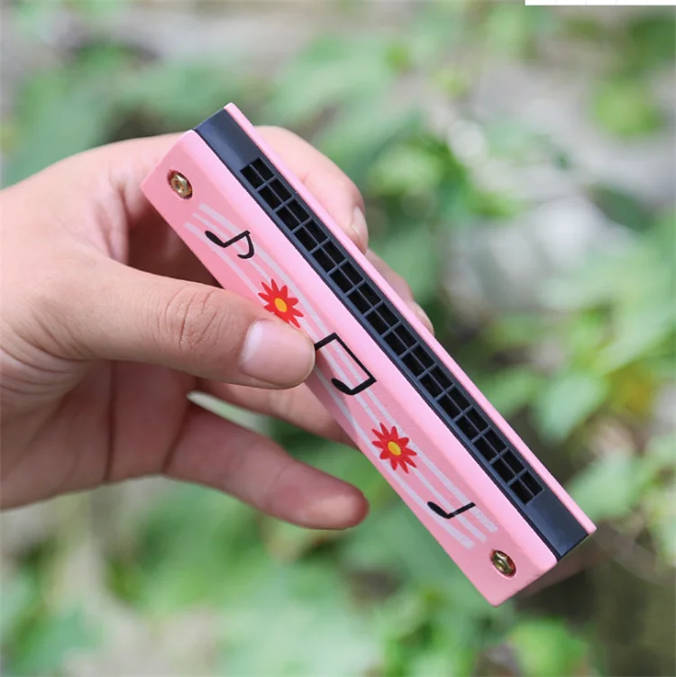 
Factory hot sell wooden musical harmonica wood colorful harmonica for kids 