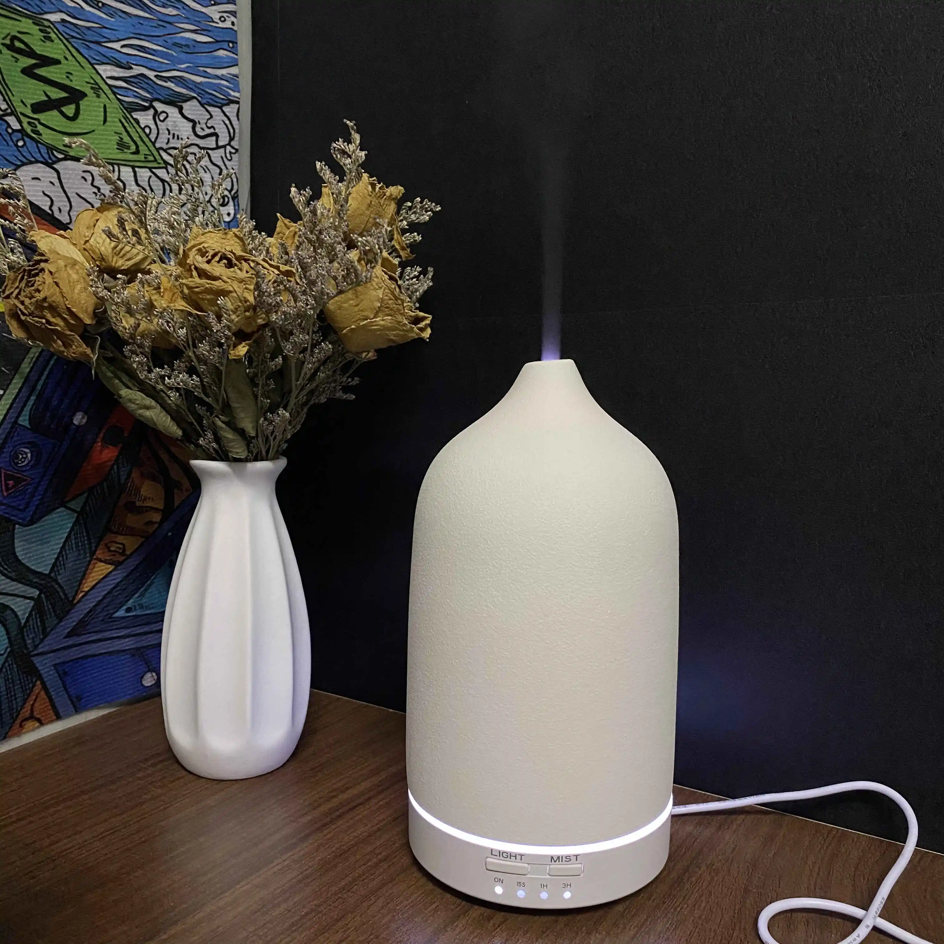 Stone Diffuser, white Ceramic Ultrasonic Essential Oil Diffuser for Aromatherapy, 160ml Capacity