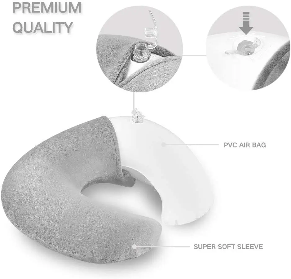 MOONZ Colorful Short plush coat PVC inflatable pillow outdoor U-shaped travel pillow Inflatable Blow up Neck Pillow