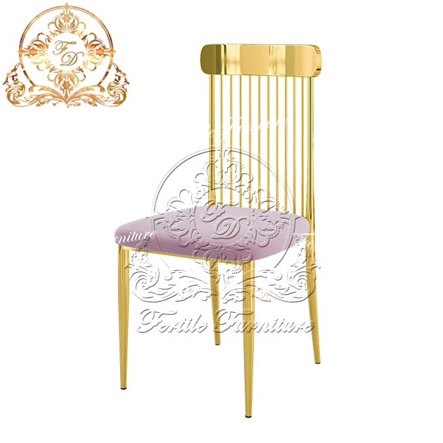 Pink Leather Seat Cushion Gold Stainless Steel Frame Wholesale Luxury Chairs For Events Wedding Party Luxury