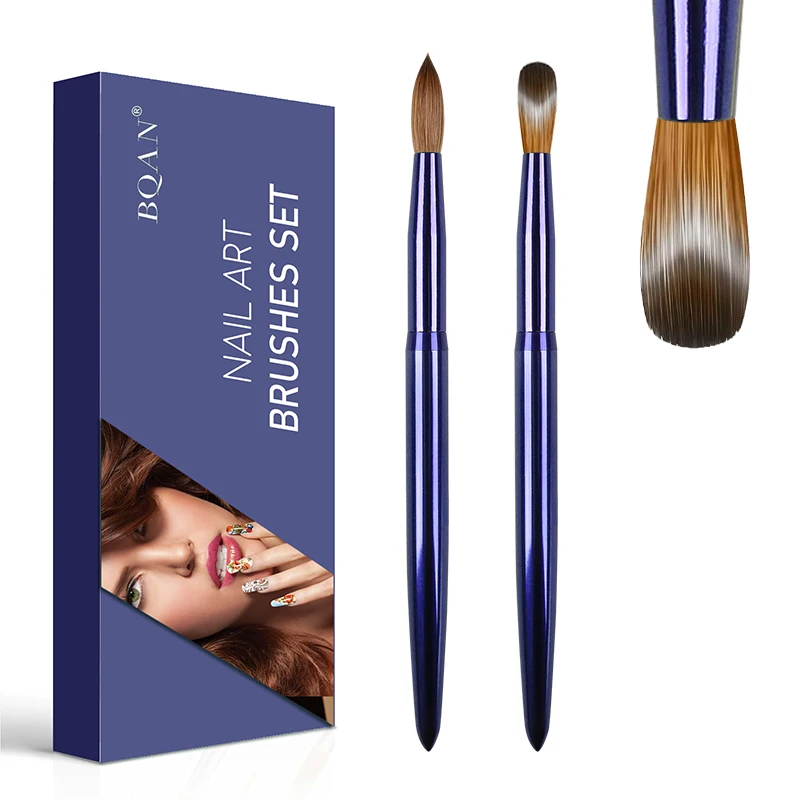 Синяя фиолетовая Металлическая Ручка #2 ~ #24 Kolinsky волосатая головка набор кистей для ногтей и упаковки акриловая кисть