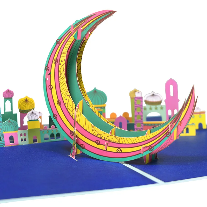 Пользовательская печать бумаги лазерной резки EID MUBARAK 3D поздравительная открытка для исламских праздников