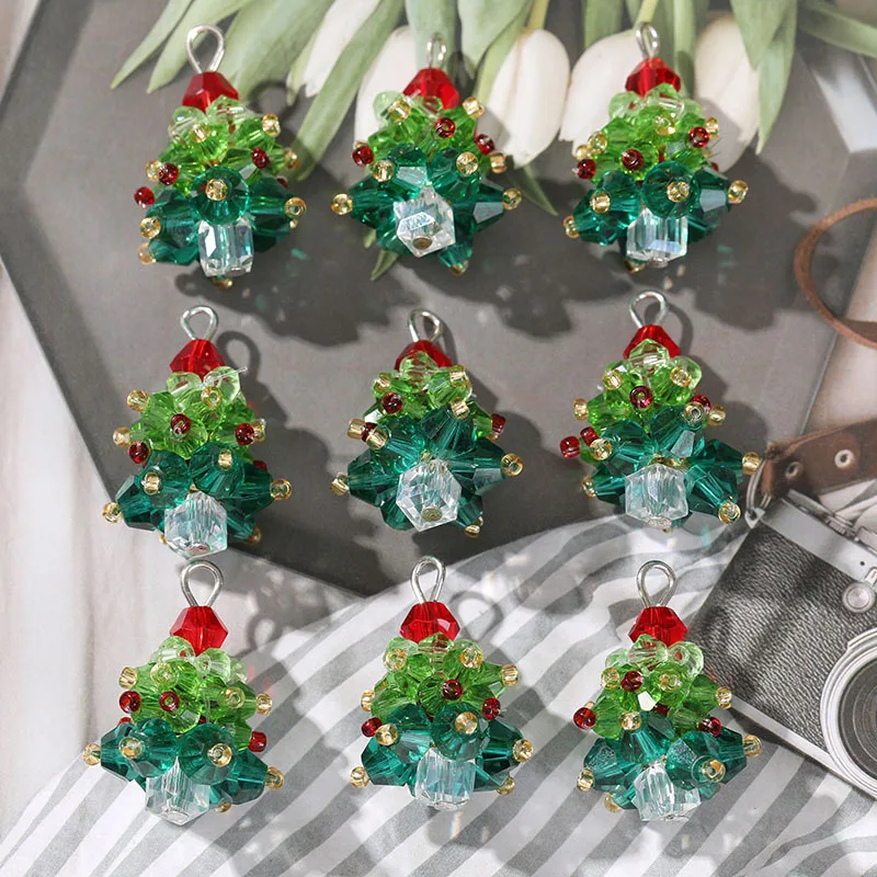 Simple 28*19mm Colorful Glass Beaded Beads Cute Handmade Christmas Tree Charm Pendant For DIY Bracelet Jewelry Accessories