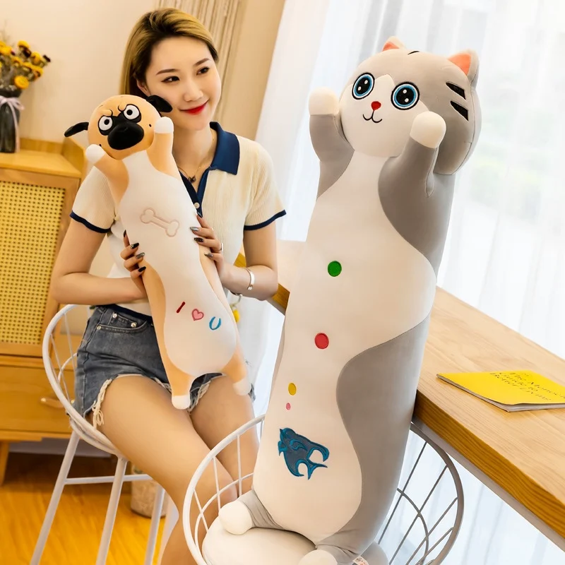 Cute long body animal kids plush dog pillow toys plush cat animal stuffed pillow