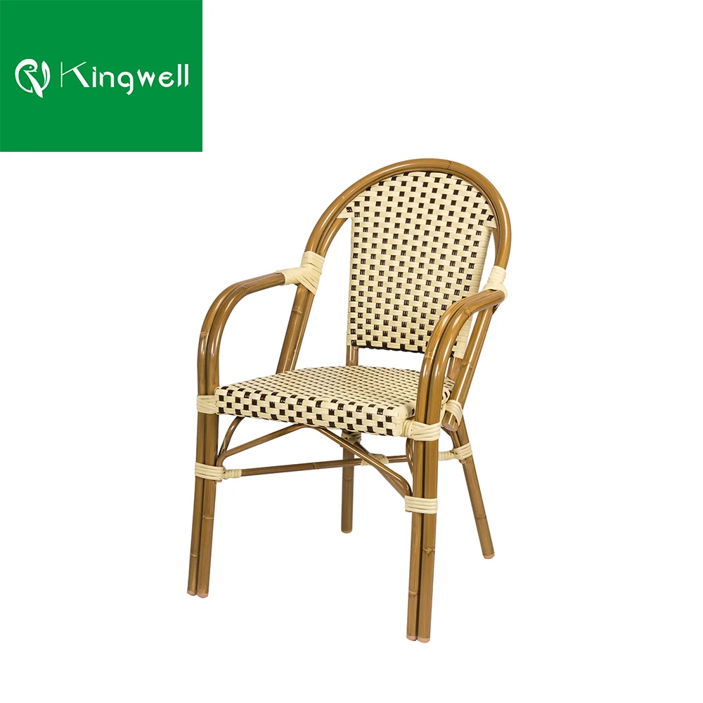 All-weather french style outdoor rattan dining arm bistro chairs