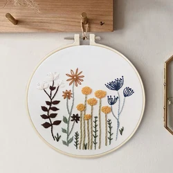 DIY Embroidery Starter Kit Floral Pattern Stamped Fabric for Adult Beginner Cross Stitch Kits with Hoop Instruction Color Thread