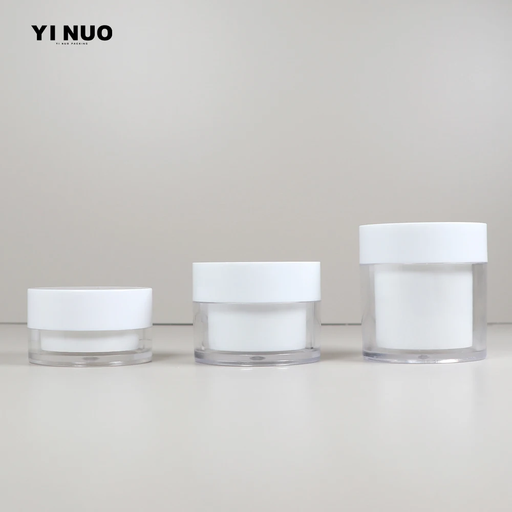 Double wall 20g 30g 50g PS plastic clear white face cream scrub container with white cap in stock for eye cream hand gasket