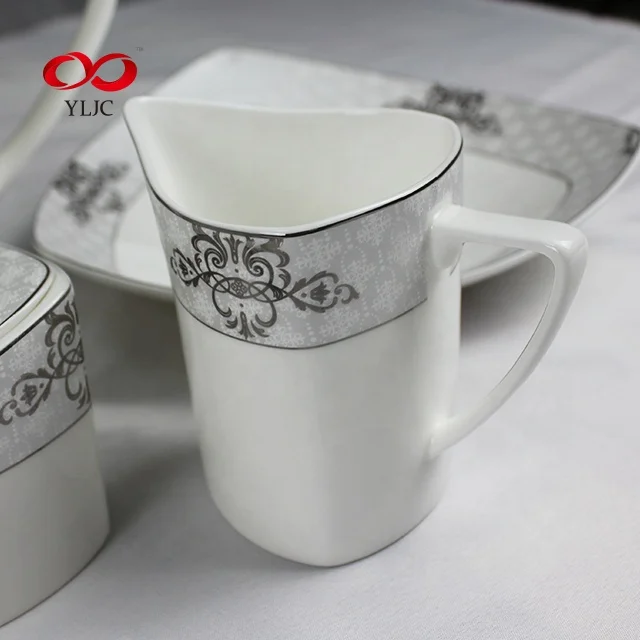 Factory sale 61pcs square  ceramic wholesale dinner set fine bone china