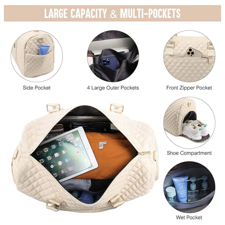 Women Luxury Travel Tote Bag Set Quilted Duffle Weekend Bags Waterproof Custom Canvas Luggage Travel Bag