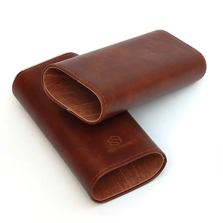 newest cigars portable leather classic brown pocket  leather cigar holder case with logo