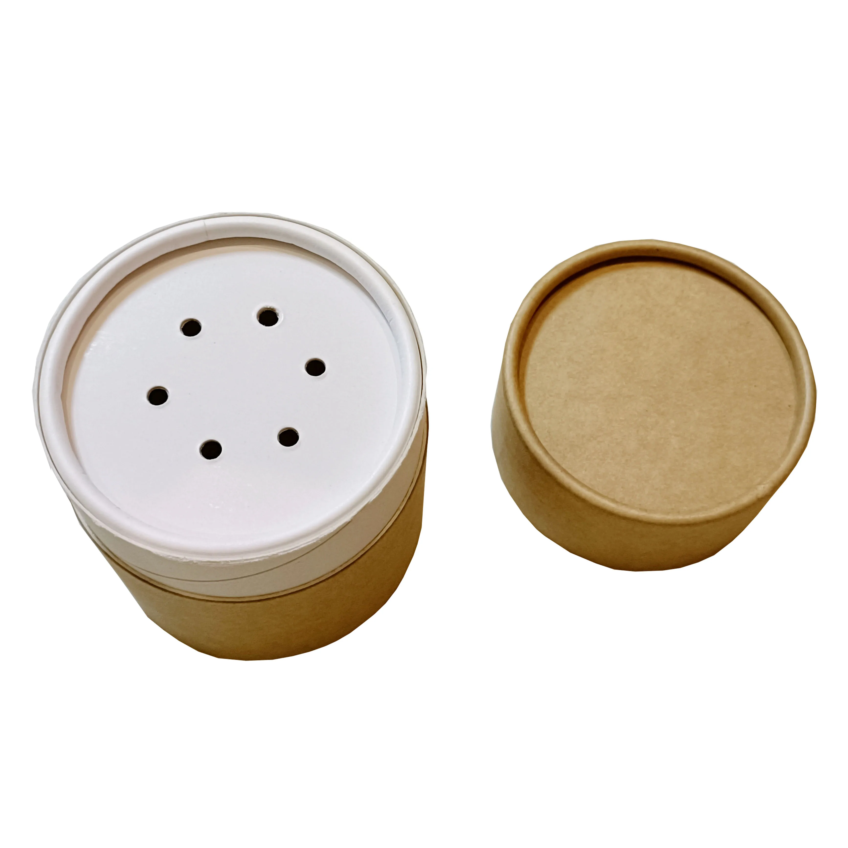 100% ECO Friendly Cardboard Tube Packaging with Shaker Sifter Kraft Paper Tube Spice Powder for Salt Packaging