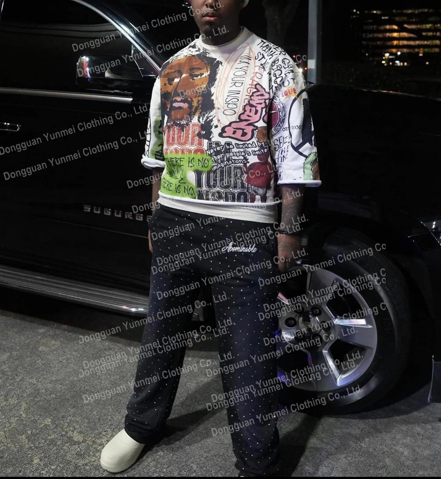 Custom Unisex graphic Print French Terry Tshirt Raw Hem Drop Shoulder Tee Oversize Crewneck Cropped Boxy Heavyweight T-shirt Men