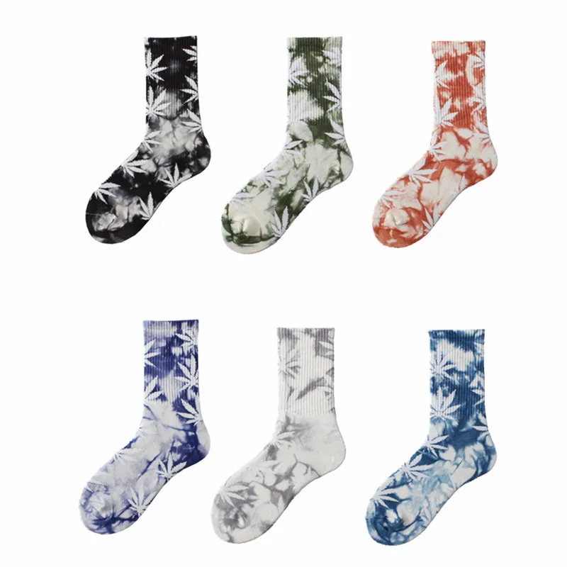 Professional design  Custom Colorful Jacquard leaf socks hip hop street sport wear hemp socks