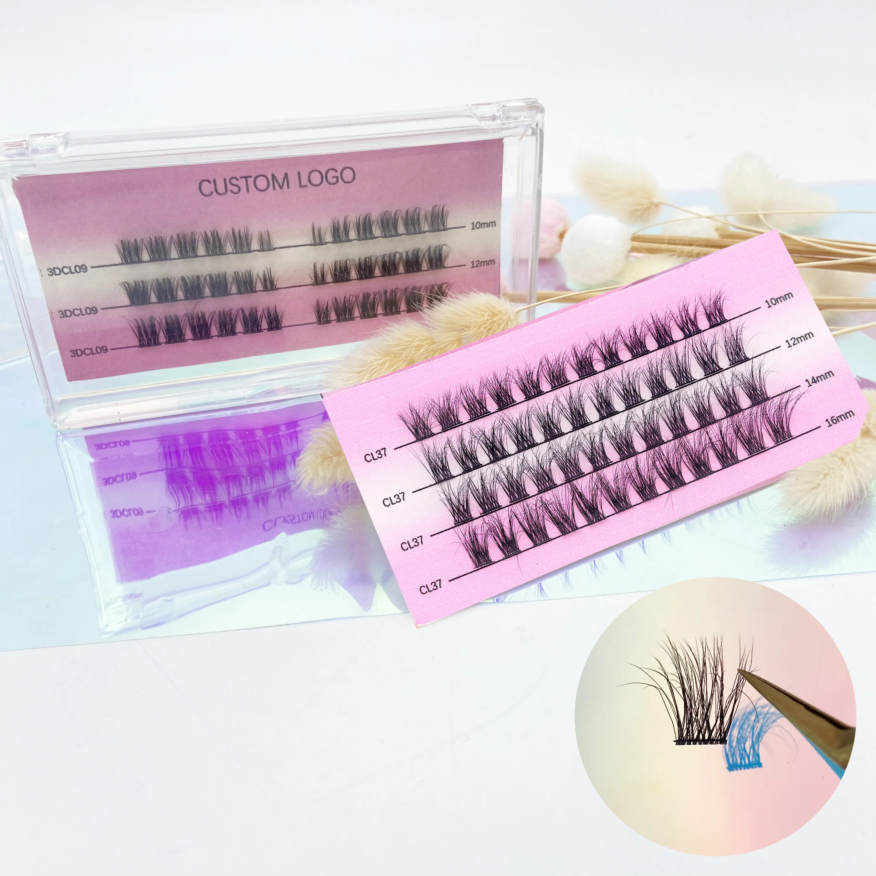 Professional segmented clusters kit hand made custom boon glue tweezers synthetic lashes set DIY premade cluster kit
