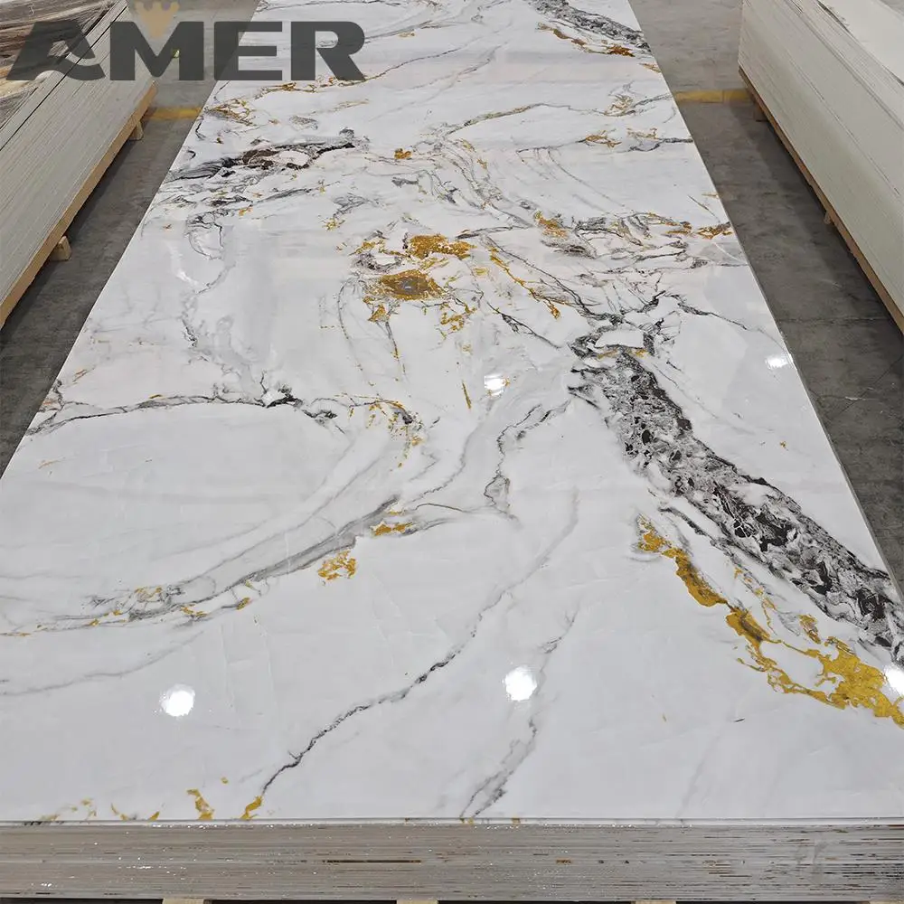 Amer OEM оптовая продажа китайская фабрика 1220x2440 мм размер УФ-печати ПВХ бесплатные вспенивающие мраморные доски УФ-мраморный лист