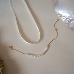 Elegant 925 sterling silver freshwater pearl flower pendant beaded chain bracelet