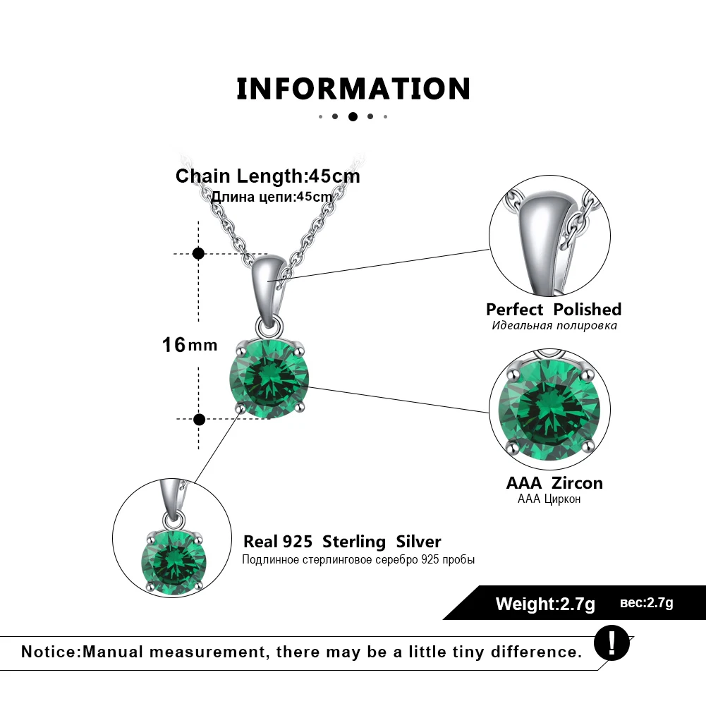 RINNTIN SN118 fashion birthstone necklace wholesale 925 sterling silver jewellery women accessories CZ crystal custom necklaces
