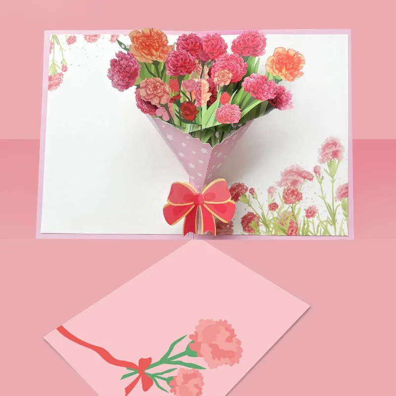 Custom birthday card printing Charming Bouquet of flowers 3D Pop Up Greeting Card for MOM Teacher