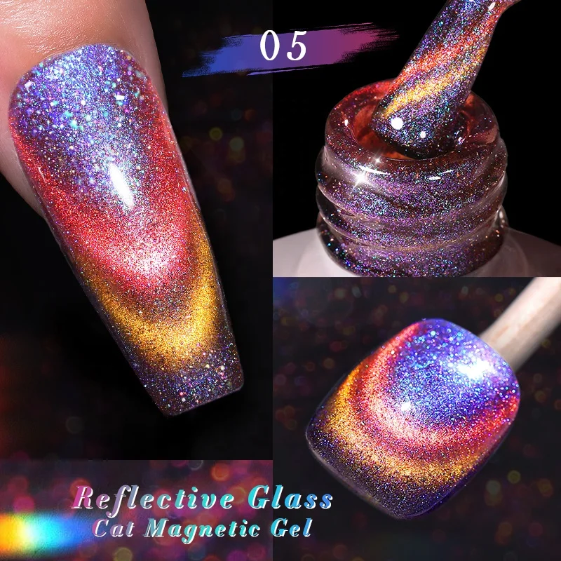 BORN PRETTY 10ml Sparkling Rainbow Color Double Light 9D Reflective Glass Cat Eye Magnetic Nail Gel Polish Varnis Semi Permanent