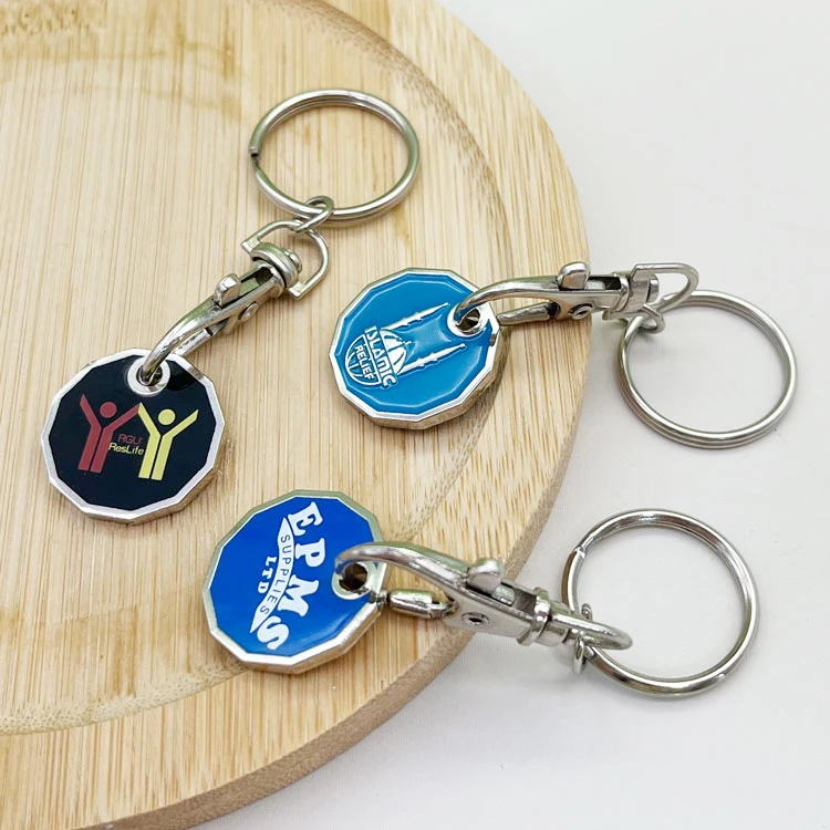 Manufacturer Custom Metal Design Enamel Printing Logo Blank Lock Supermarket Trolley Shopping Cart Token Coin Keyting Keychain