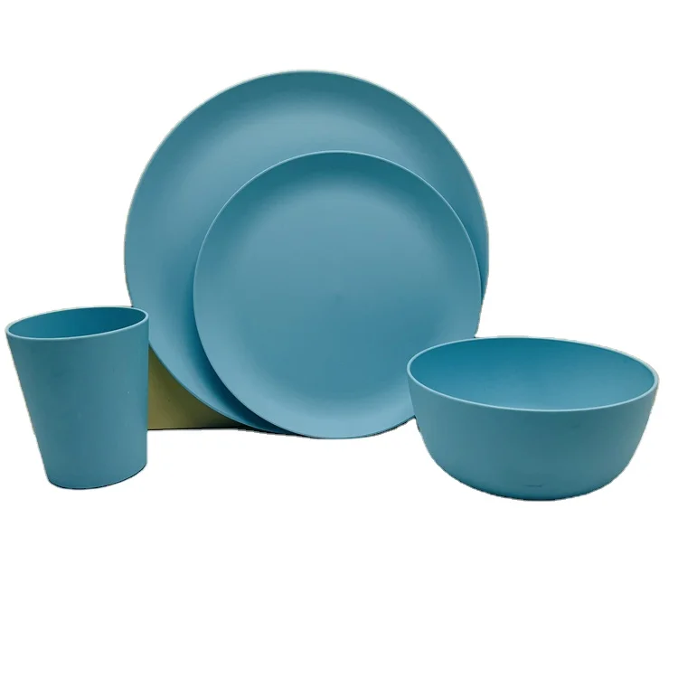 8PCS 16pcs Bamboo Dinnerware Set, Reusable Tableware Set Eco-Friendly Bamboo Fiber Camping Plates, Cups, Bowls Dishwasher Safe