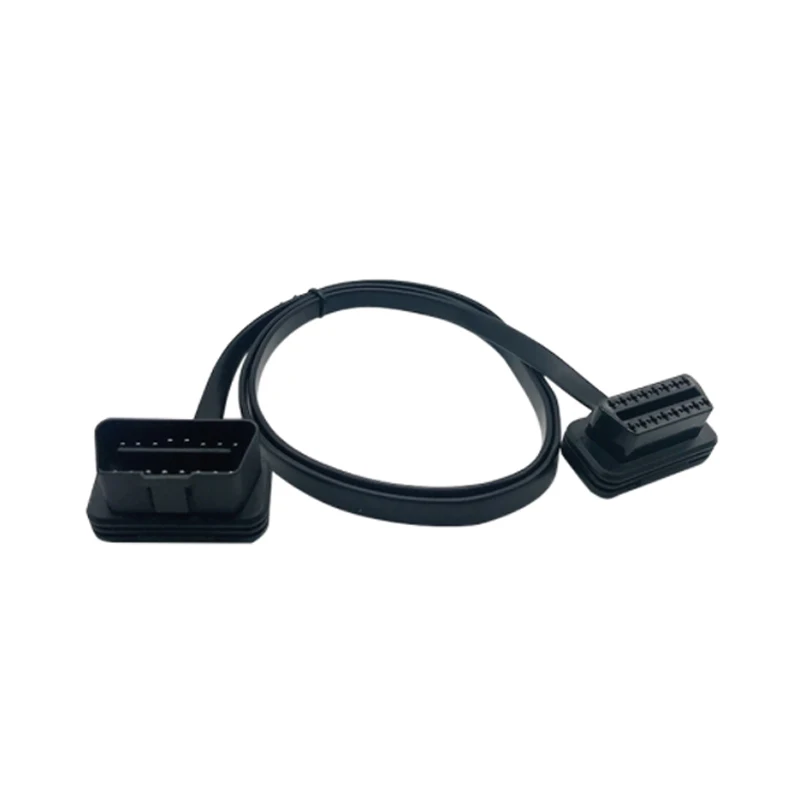 custom fast delivery 1m Low Profile Flat Ribbon OBD Diagnostic Cable Male to Female 16 Pin Right Angle Extension Cable