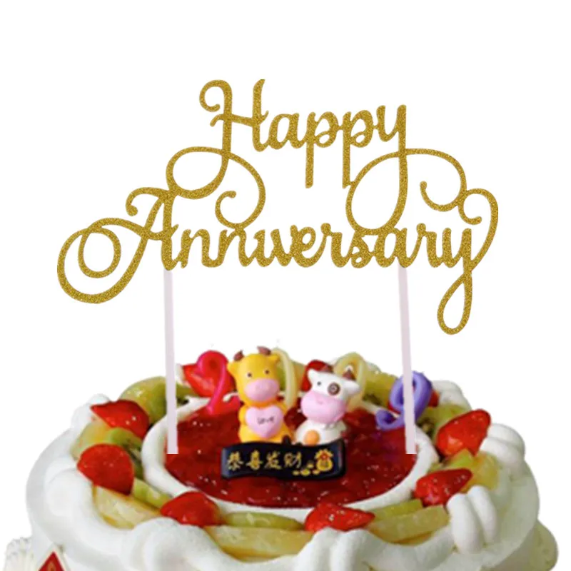 
Cake Flags Happy Anniversary Cake Topper Glitter Paperboard Wedding Engagement Party Cake Baking Decor Supplies DIY Customised 